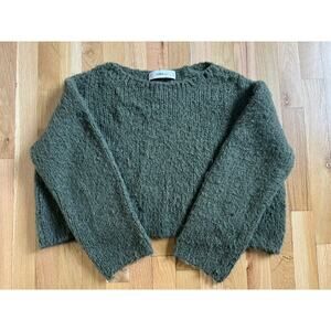 Zara Knit Olive Green Boxy Crop Sweater Soft Wool Blend Boho Italy (size S)